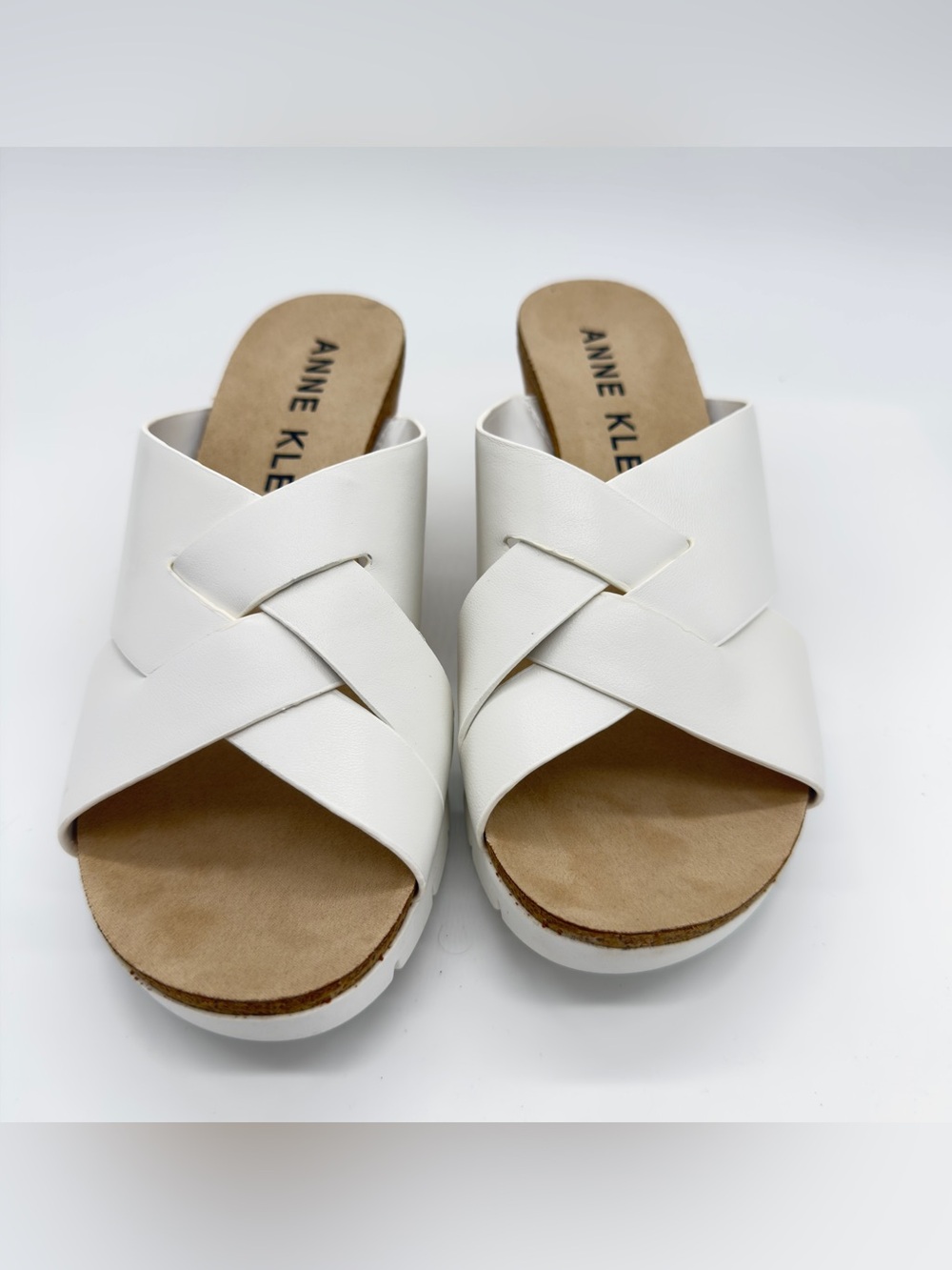 Anne Klein White Crisscross Slip-On Mules